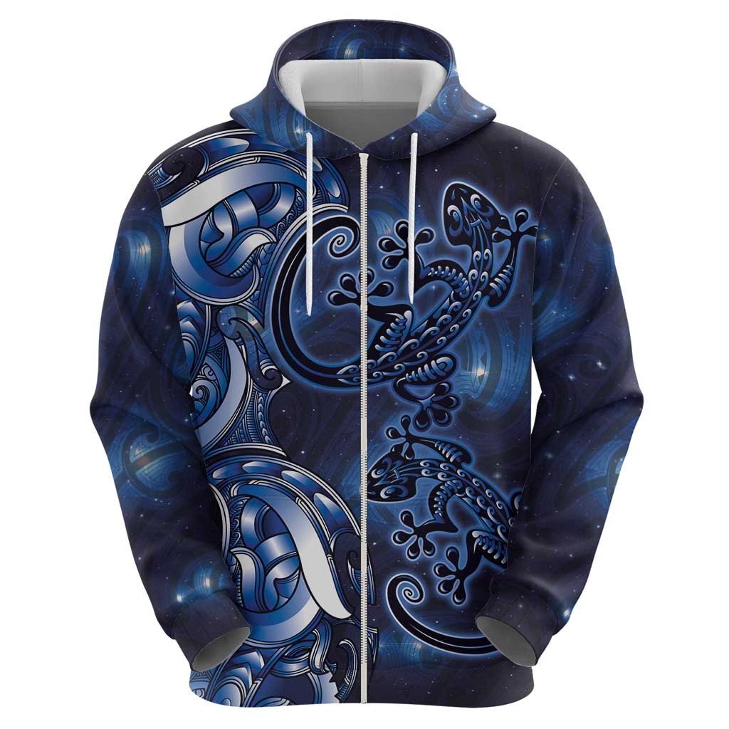 New Zealand Gecko Maori Art Tattoo Zip Hoodie Matariki Mode LT03 - Polynesian Pride