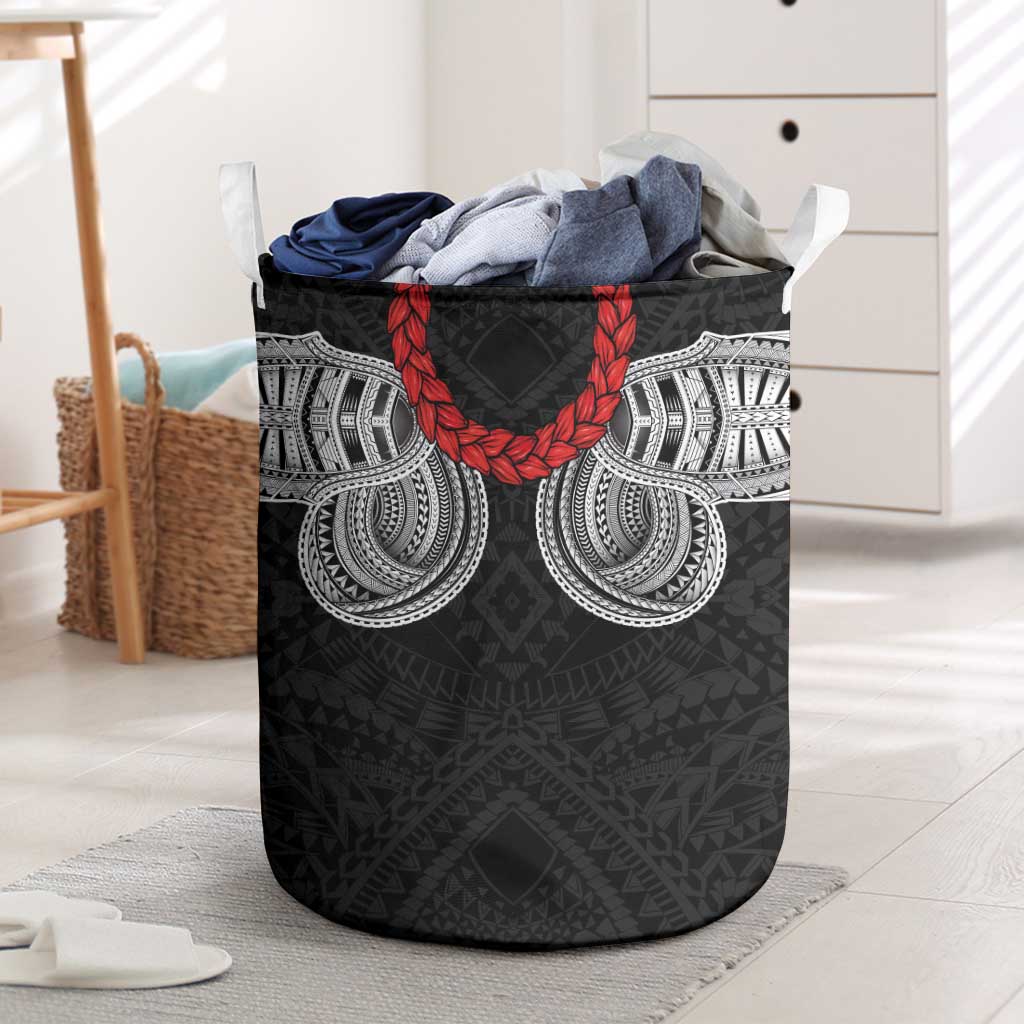 Samoan Traditional Art Tattoos Laundry Basket Tatau Tribal Motifs with Ula Fala Black LT03 Black - Polynesian Pride