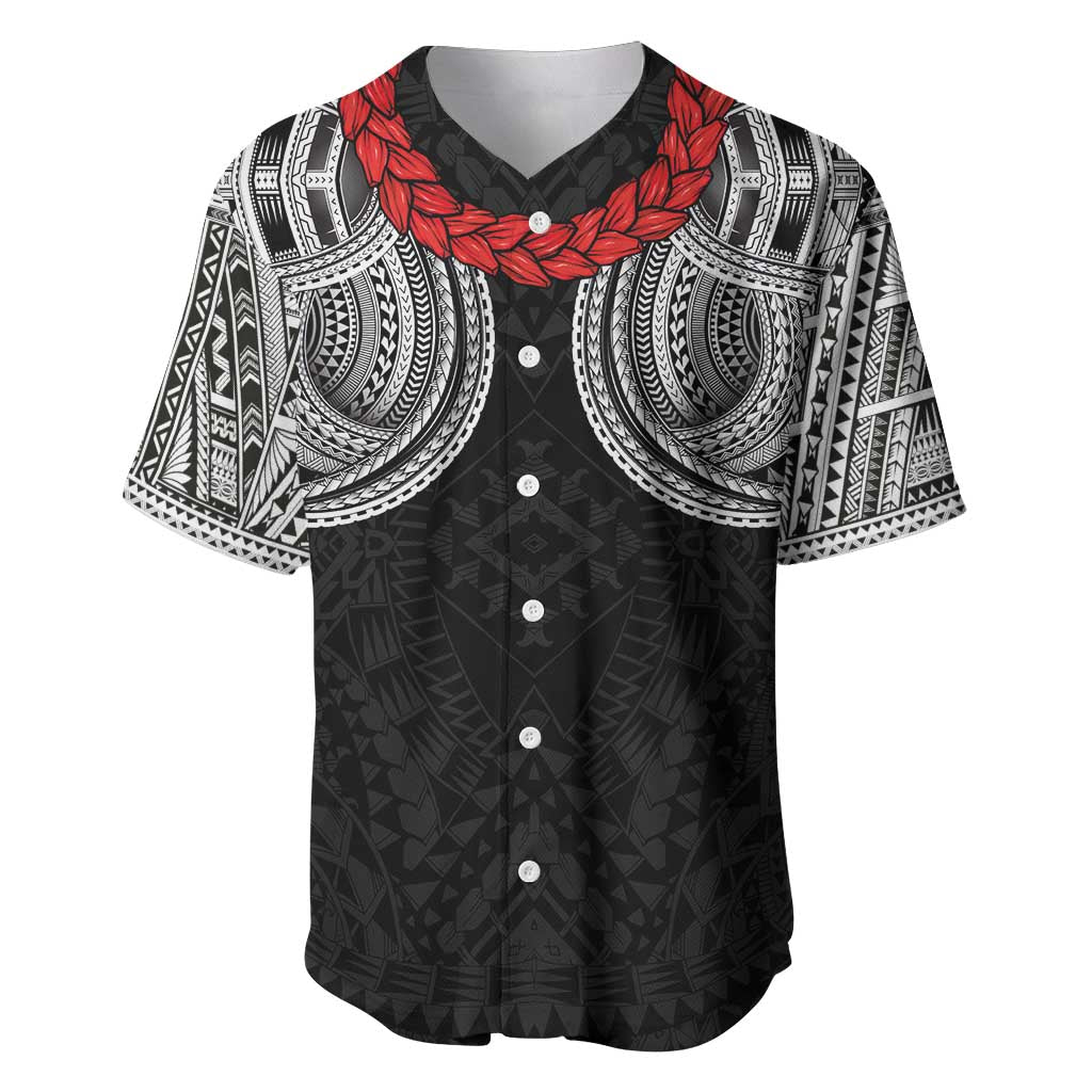 Samoan Traditional Art Tattoos Baseball Jersey Tatau Tribal Motifs with Ula Fala Black - Polynesian Pride