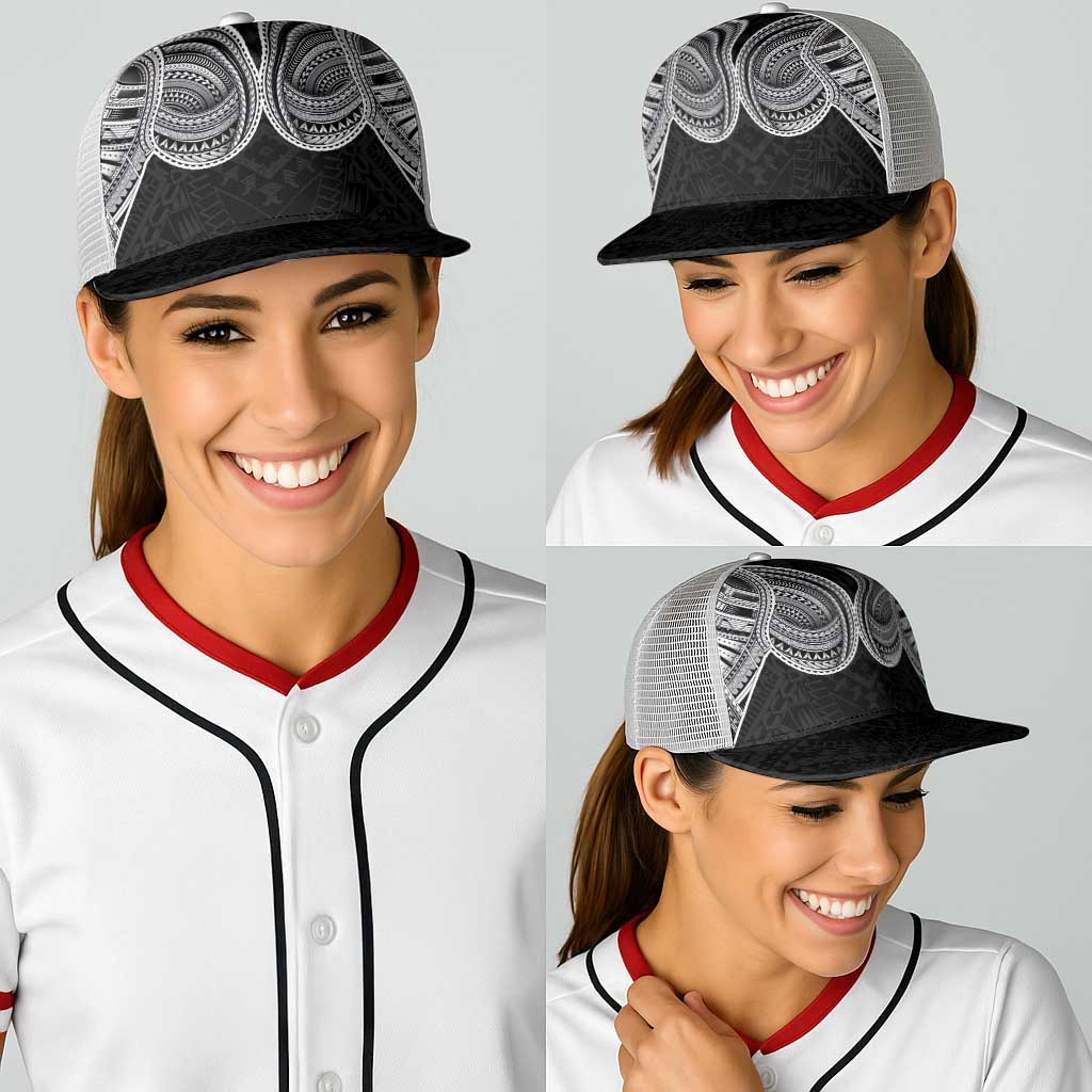 Samoan Traditional Art Tattoos Baseball Net Cap Tatau Tribal Motifs with Ula Fala Black - Polynesian Pride