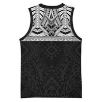 Samoan Traditional Art Tattoos Basketball Jersey Tatau Tribal Motifs with Ula Fala Black - Polynesian Pride