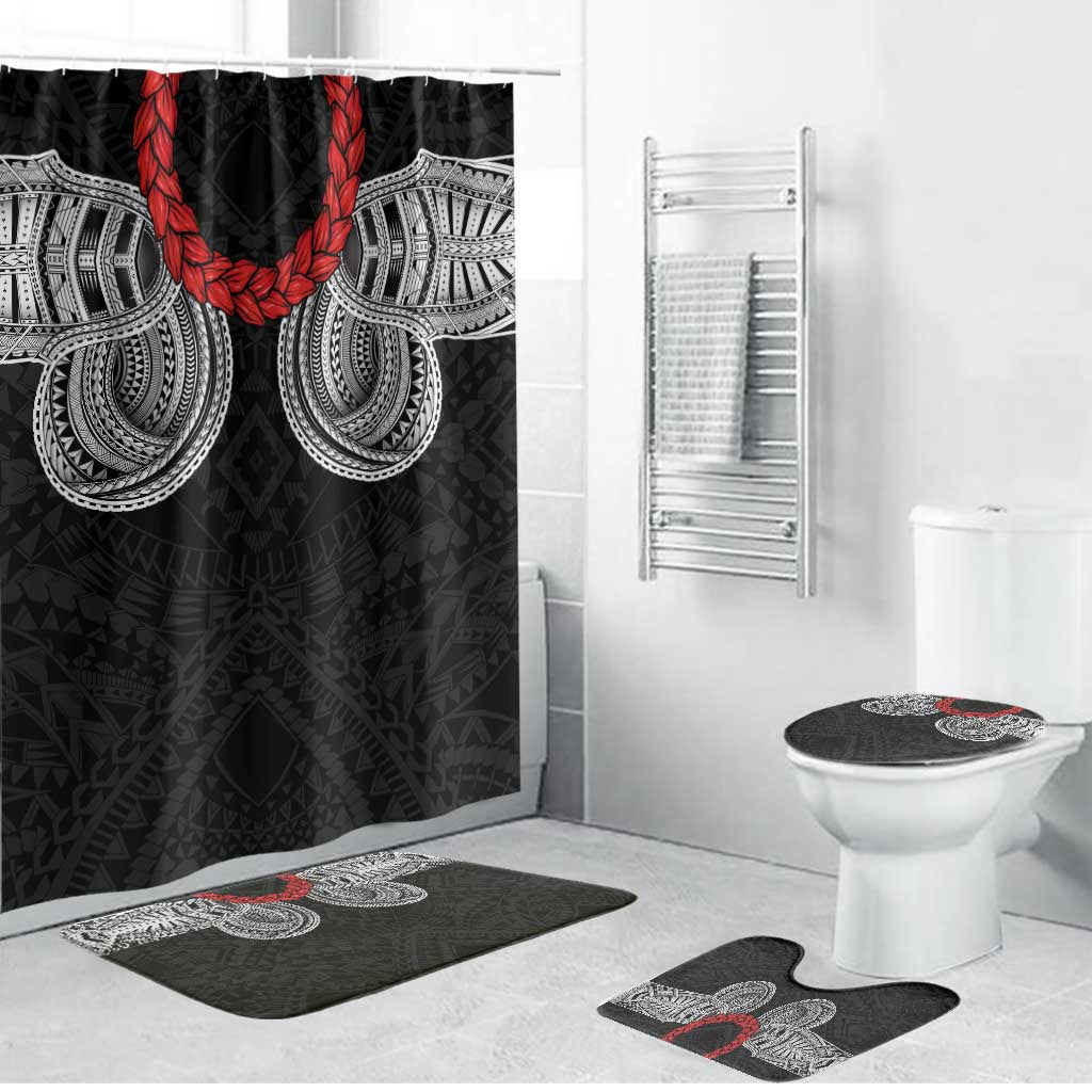 Samoan Traditional Art Tattoos Bathroom Set Tatau Tribal Motifs with Ula Fala Black - Polynesian Pride