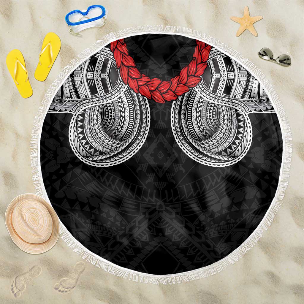 Samoan Traditional Art Tattoos Beach Blanket Tatau Tribal Motifs with Ula Fala Black - Polynesian Pride