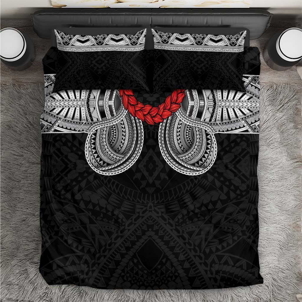 Samoan Traditional Art Tattoos Bedding Set Tatau Tribal Motifs with Ula Fala Black - Polynesian Pride