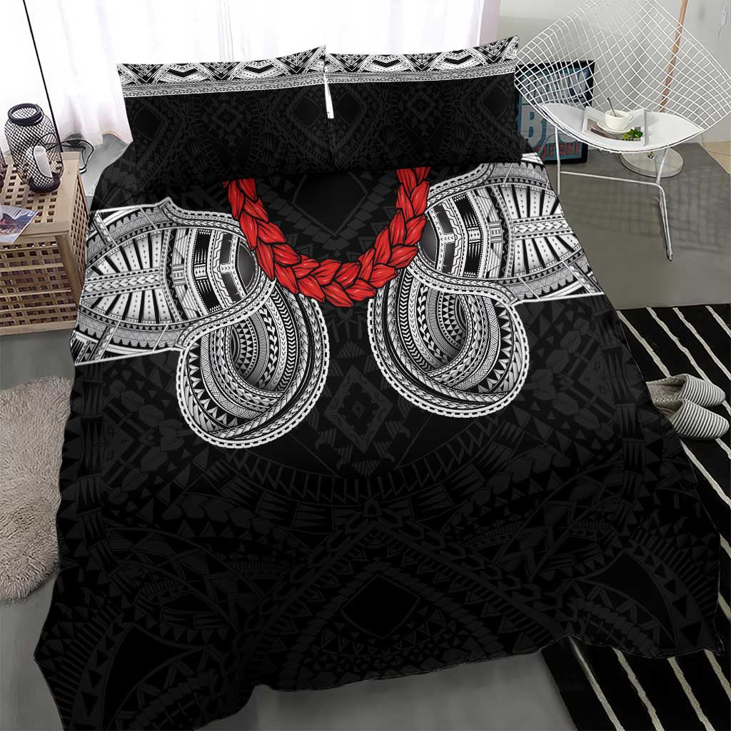 Samoan Traditional Art Tattoos Bedding Set Tatau Tribal Motifs with Ula Fala Black LT03 - Polynesian Pride