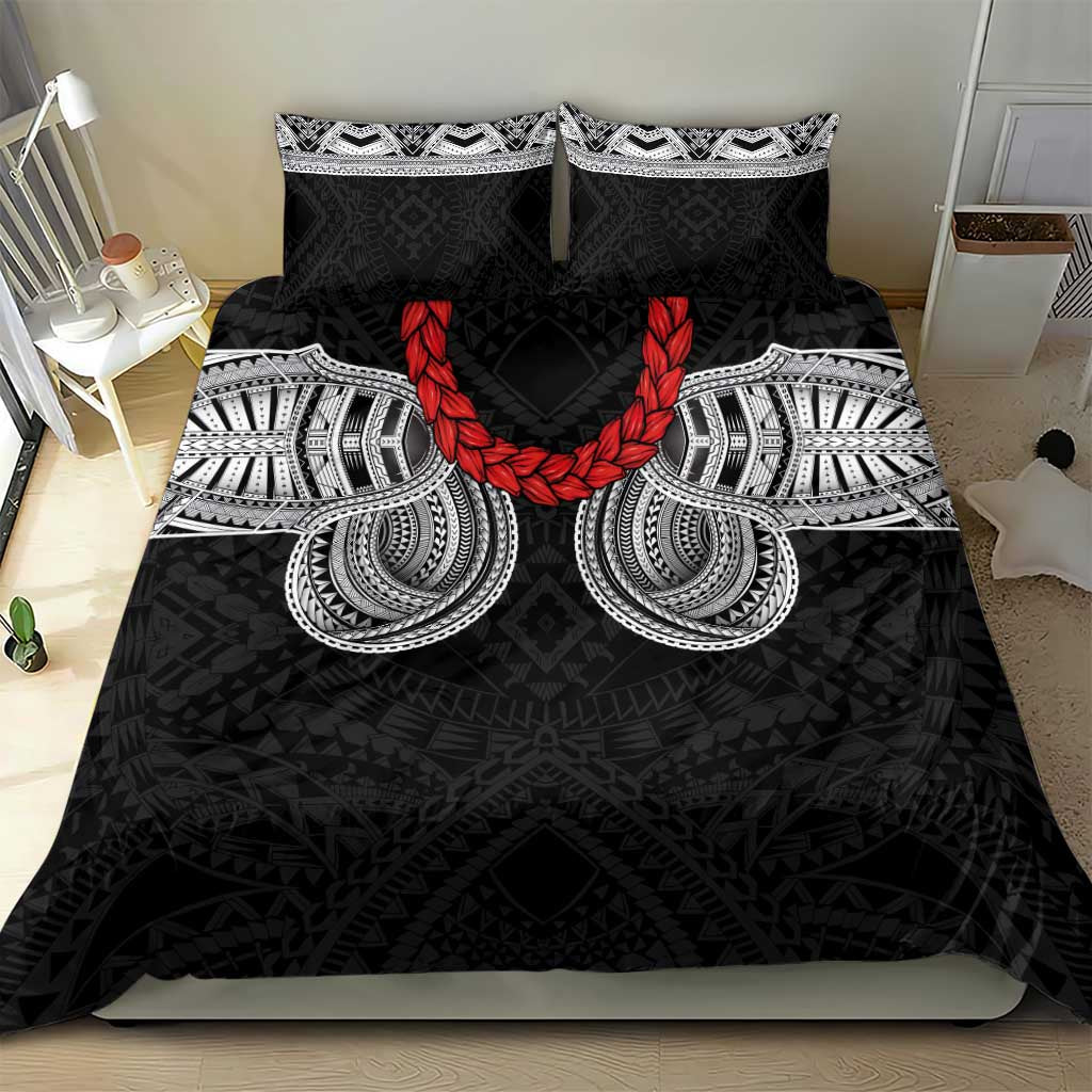 Samoan Traditional Art Tattoos Bedding Set Tatau Tribal Motifs with Ula Fala Black LT03 - Polynesian Pride