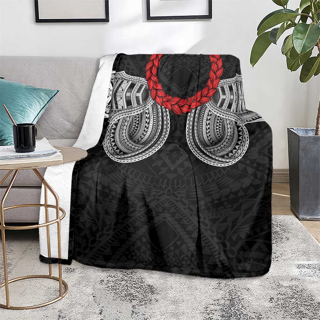 Samoan Traditional Art Tattoos Blanket Tatau Tribal Motifs with Ula Fala Black - Polynesian Pride
