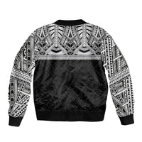 Samoan Traditional Art Tattoos Bomber Jacket Tatau Tribal Motifs with Ula Fala Black - Polynesian Pride
