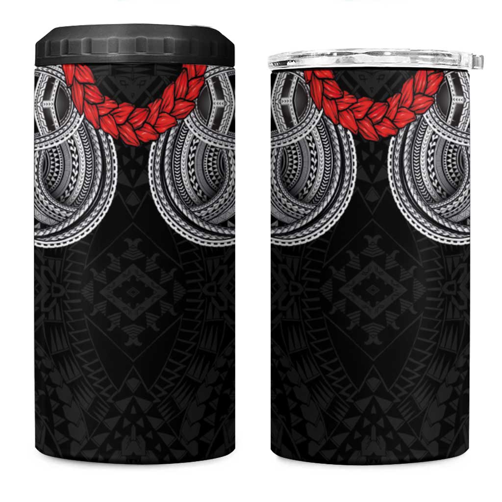 Samoan Traditional Art Tattoos 4 in 1 Can Cooler Tumbler Tatau Tribal Motifs with Ula Fala Black - Polynesian Pride