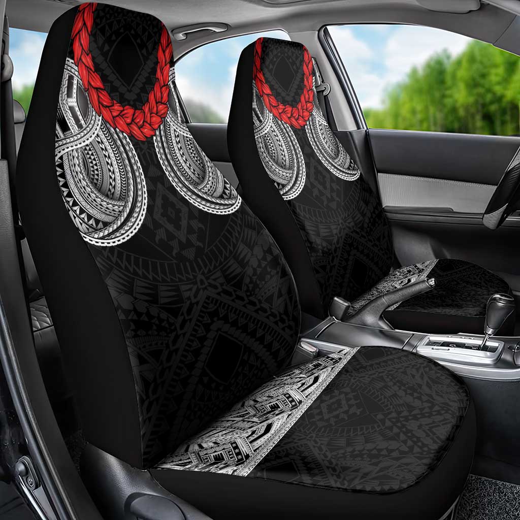 Samoan Traditional Art Tattoos Car Seat Cover Tatau Tribal Motifs with Ula Fala Black - Polynesian Pride
