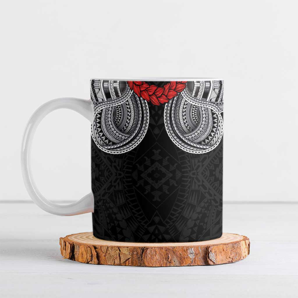 Samoan Traditional Art Tattoos Ceramic Mug Tatau Tribal Motifs with Ula Fala Black - Polynesian Pride