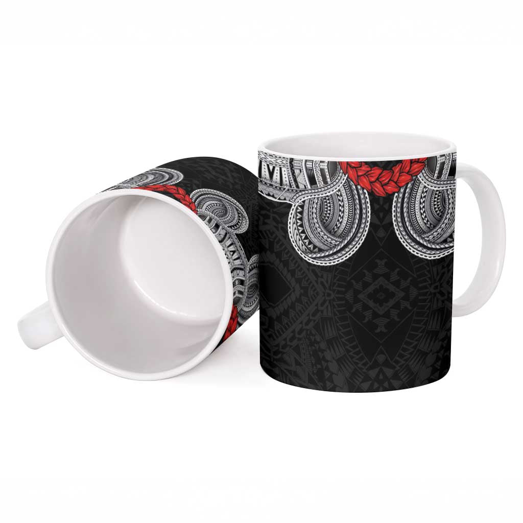 Samoan Traditional Art Tattoos Ceramic Mug Tatau Tribal Motifs with Ula Fala Black - Polynesian Pride