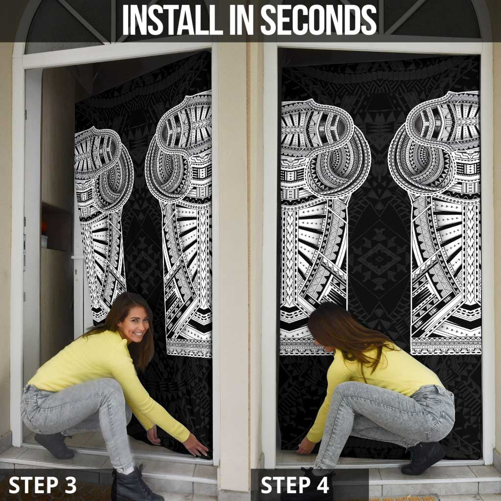 Samoan Traditional Art Tattoos Door Cover Tatau Tribal Motifs with Ula Fala Black - Polynesian Pride