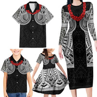 Samoan Traditional Art Tattoos Family Matching Long Sleeve Bodycon Dress and Hawaiian Shirt Tatau Tribal Motifs with Ula Fala Black - Polynesian Pride