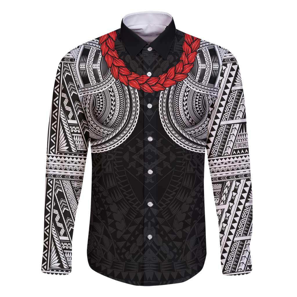 Samoan Traditional Art Tattoos Family Matching Long Sleeve Bodycon Dress and Hawaiian Shirt Tatau Tribal Motifs with Ula Fala Black - Polynesian Pride