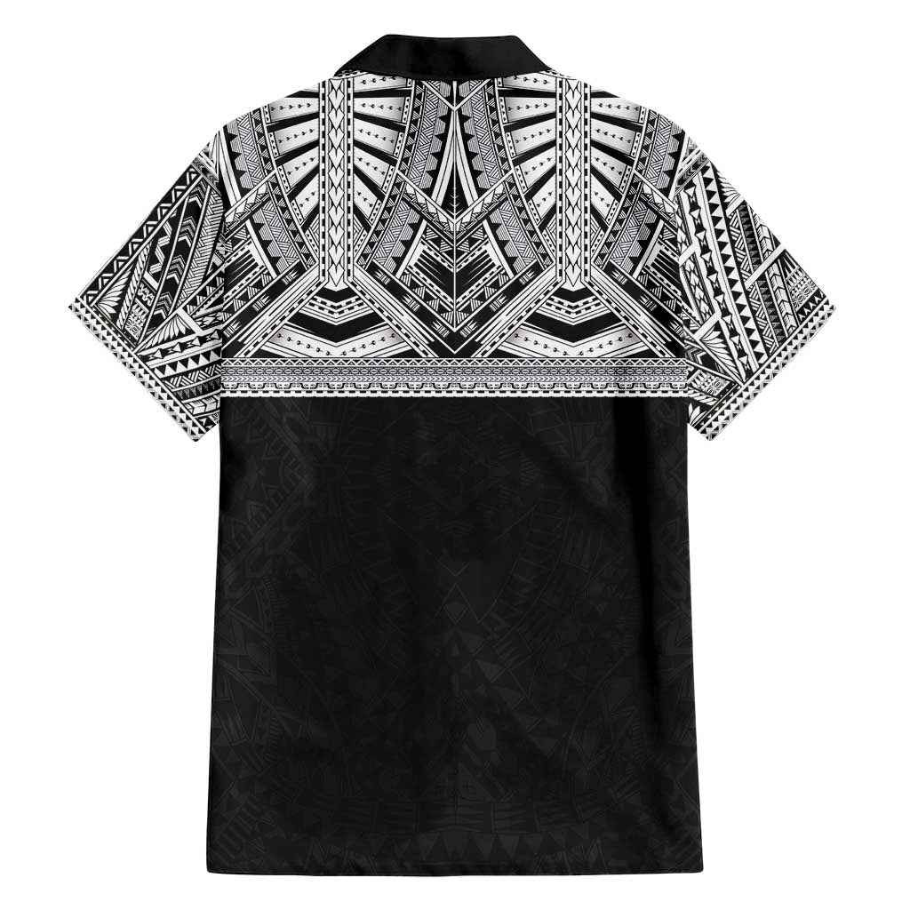 Samoan Traditional Art Tattoos Family Matching Off Shoulder Short Dress and Hawaiian Shirt Tatau Tribal Motifs with Ula Fala Black - Polynesian Pride