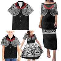 Samoan Traditional Art Tattoos Family Matching Puletasi and Hawaiian Shirt Tatau Tribal Motifs with Ula Fala Black - Polynesian Pride