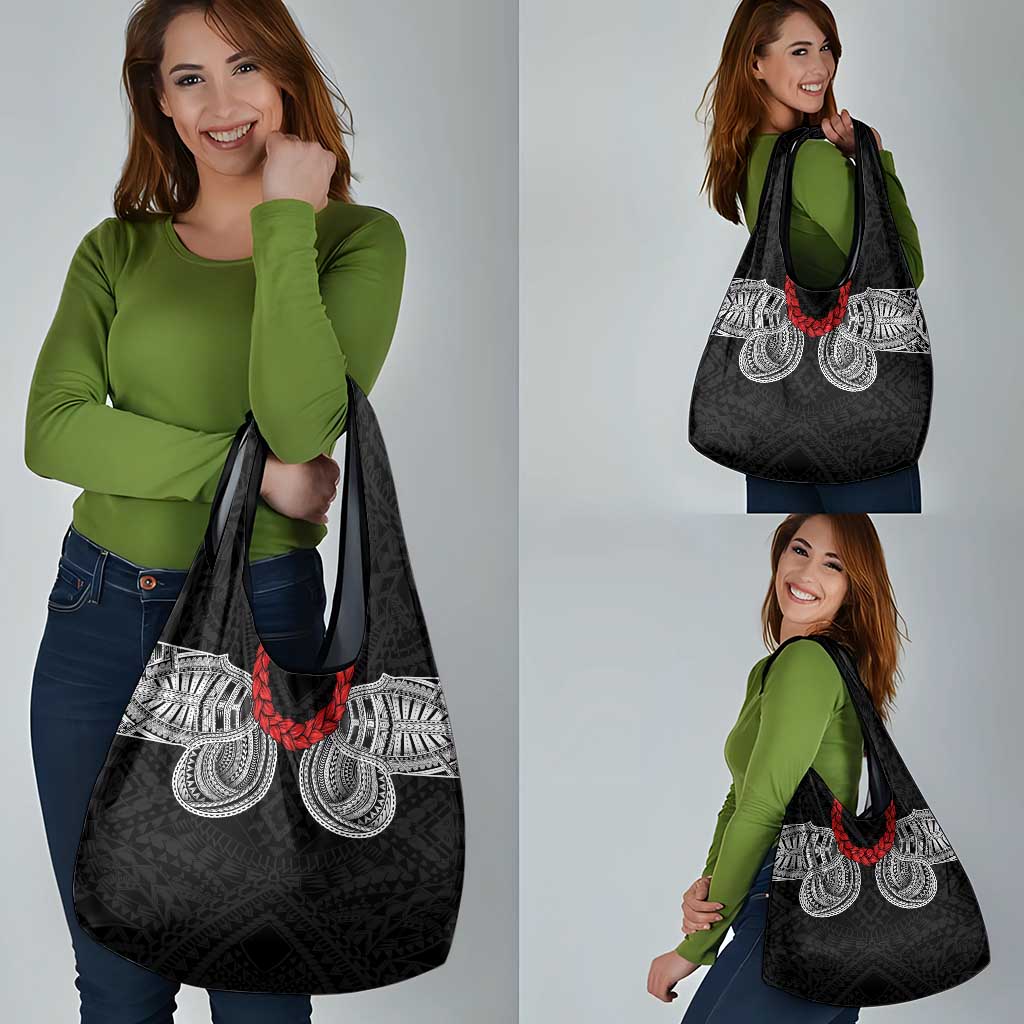 Samoan Traditional Art Tattoos Grocery Bag Tatau Tribal Motifs with Ula Fala Black - Polynesian Pride