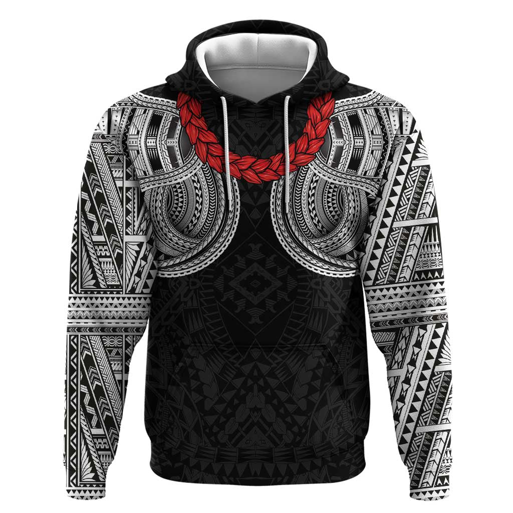 Samoan Traditional Art Tattoos Hoodie Tatau Tribal Motifs with Ula Fala Black - Polynesian Pride