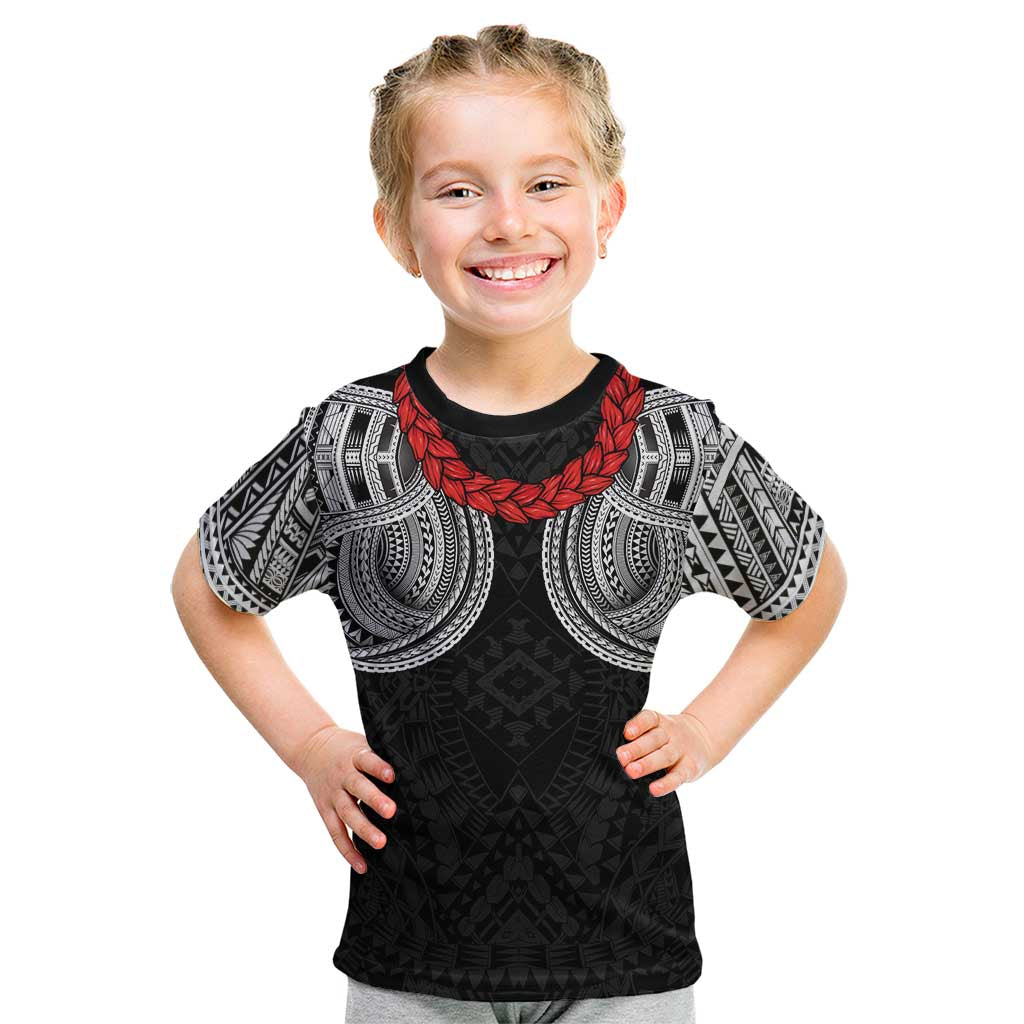 Samoan Traditional Art Tattoos Kid T Shirt Tatau Tribal Motifs with Ula Fala Black - Polynesian Pride