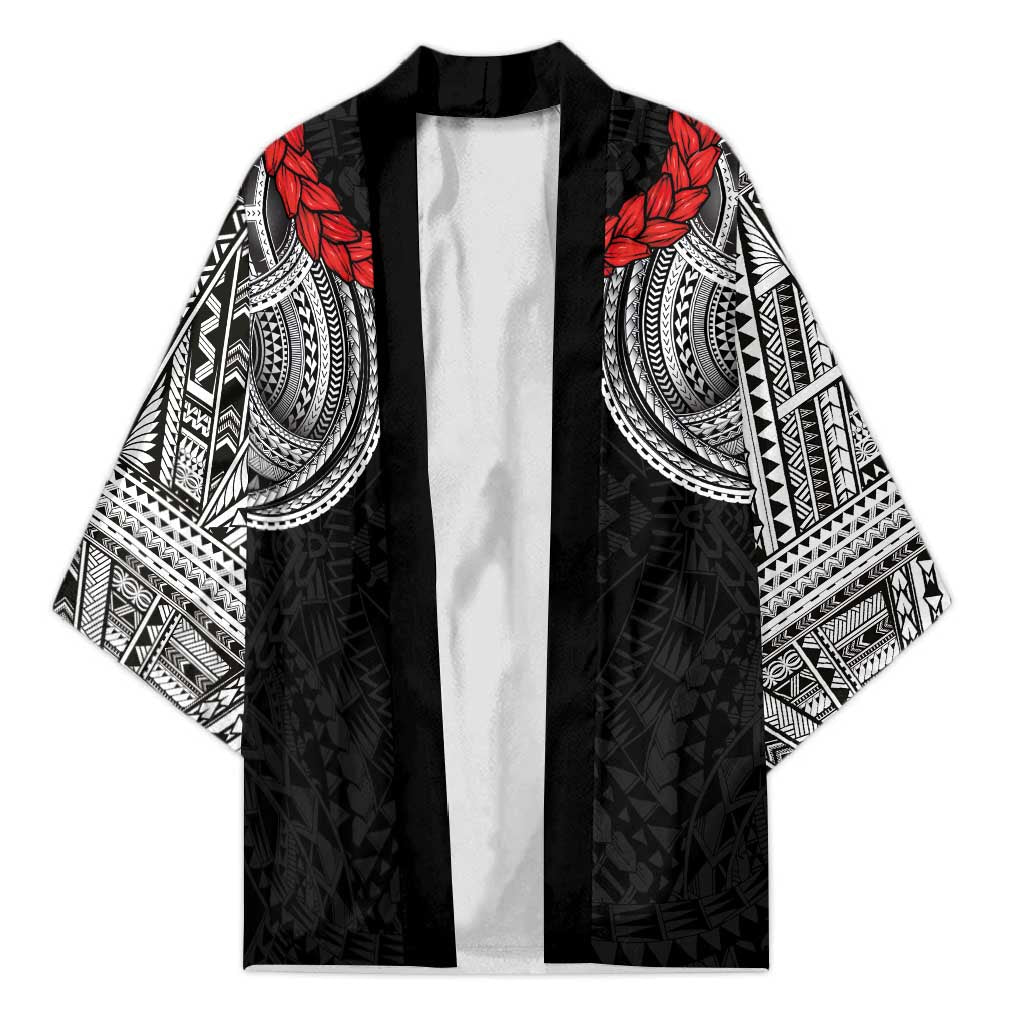 Samoan Traditional Art Tattoos Kimono Tatau Tribal Motifs with Ula Fala Black - Polynesian Pride