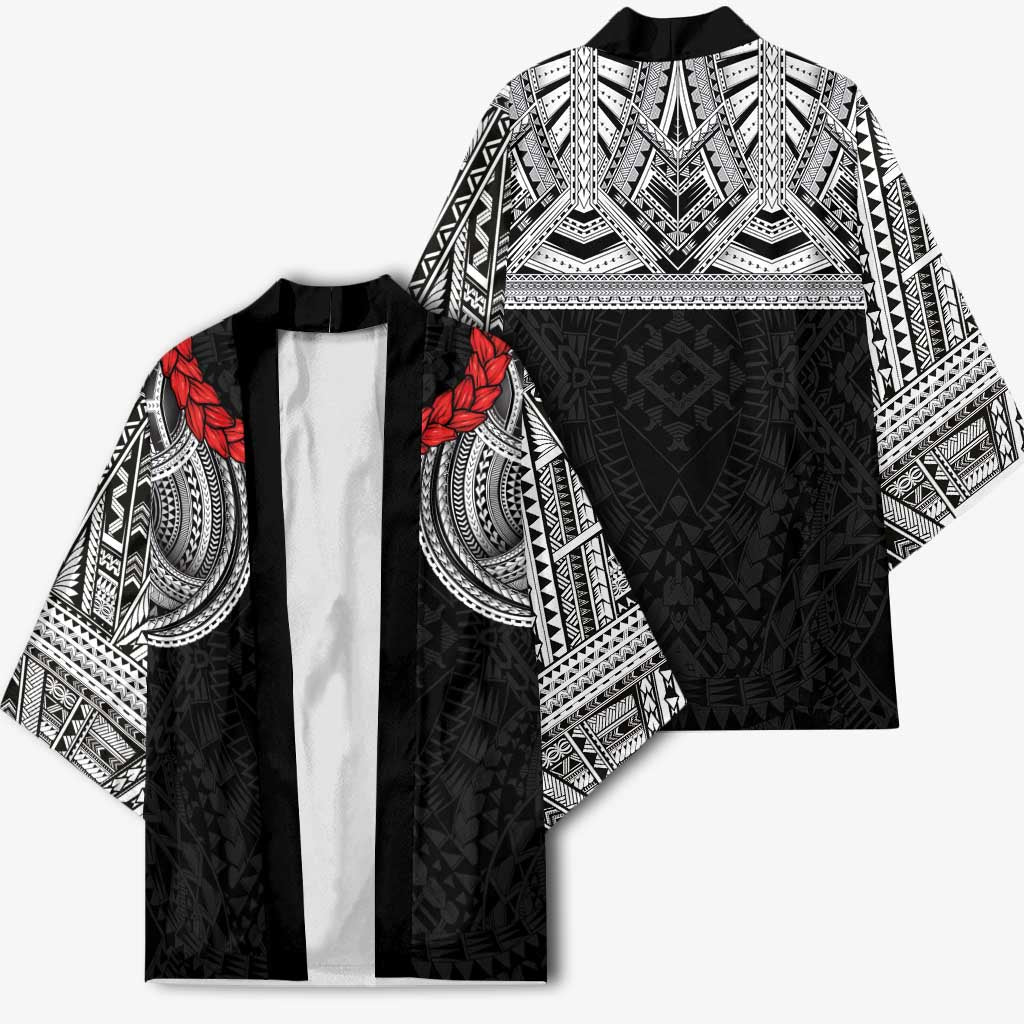 Samoan Traditional Art Tattoos Kimono Tatau Tribal Motifs with Ula Fala Black - Polynesian Pride