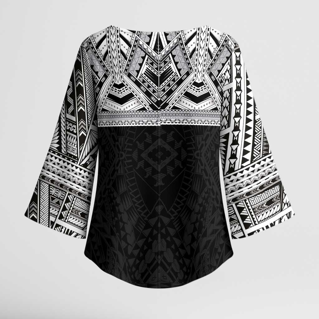 Samoan Traditional Art Tattoos Kimono Sleeve Blouse Tatau Tribal Motifs with Ula Fala Black - Polynesian Pride