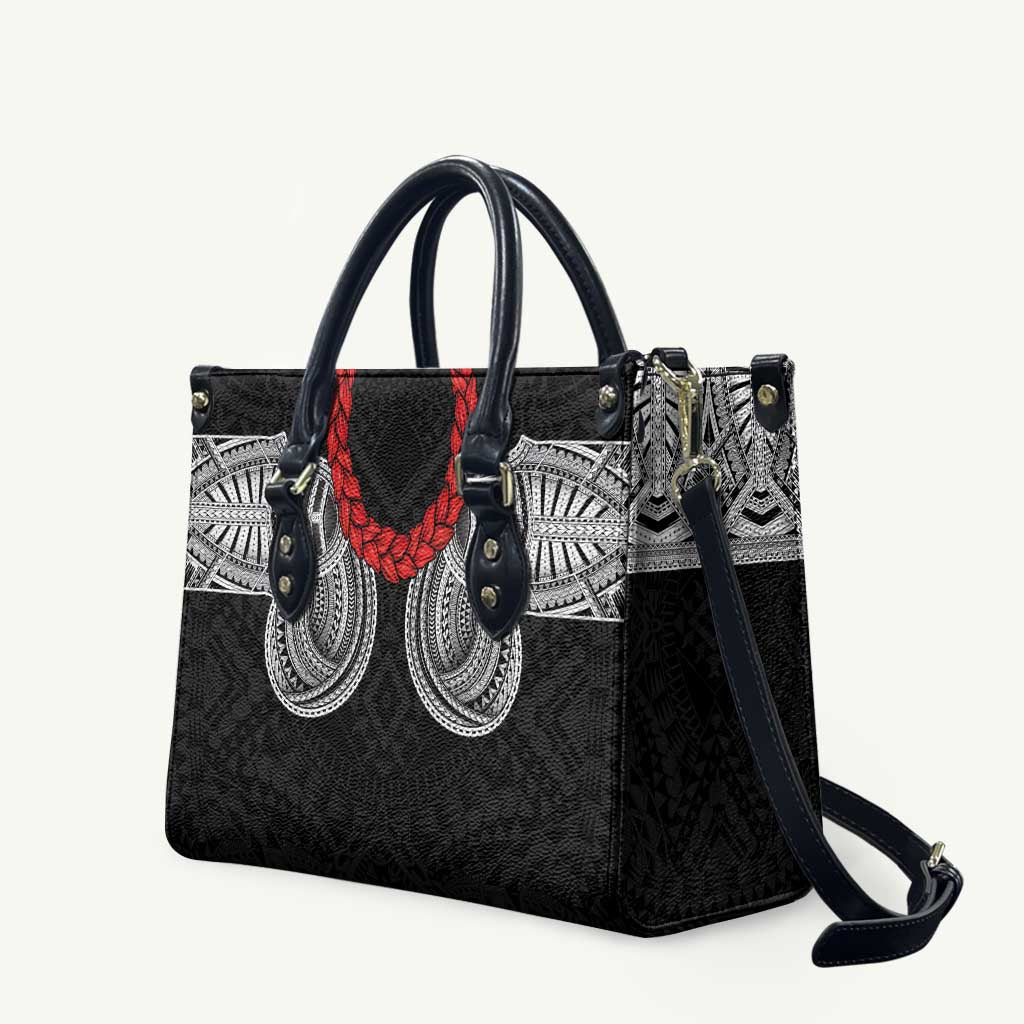 Samoan Traditional Art Tattoos Leather Bag Tatau Tribal Motifs with Ula Fala Black - Polynesian Pride