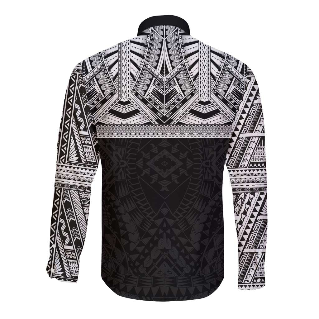 Samoan Traditional Art Tattoos Long Sleeve Button Shirt Tatau Tribal Motifs with Ula Fala Black LT03 - Polynesian Pride