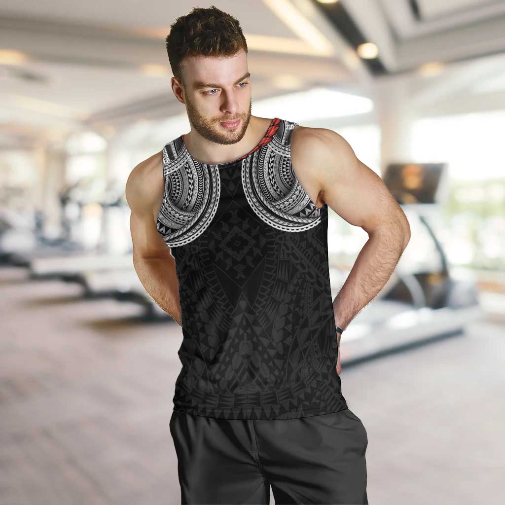 Samoan Traditional Art Tattoos Men Tank Top Tatau Tribal Motifs with Ula Fala Black - Polynesian Pride