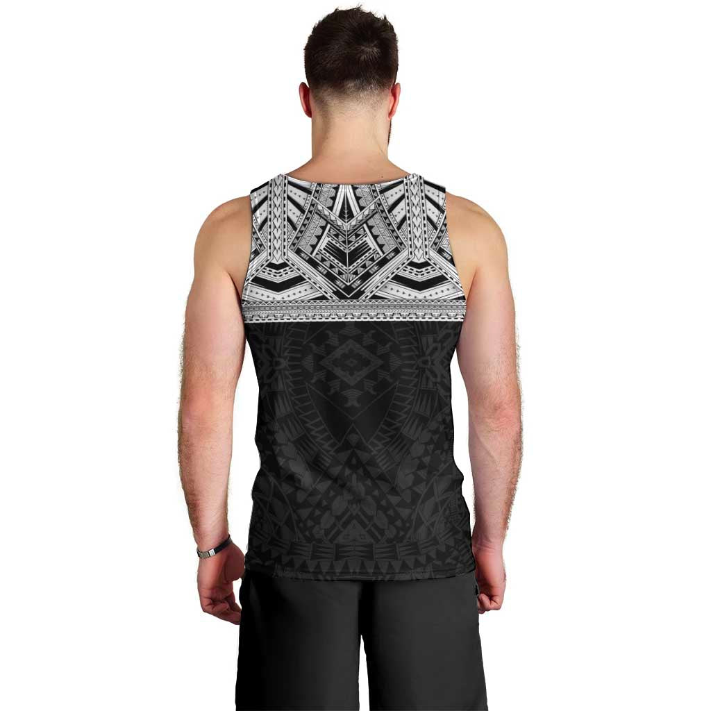 Samoan Traditional Art Tattoos Men Tank Top Tatau Tribal Motifs with Ula Fala Black - Polynesian Pride