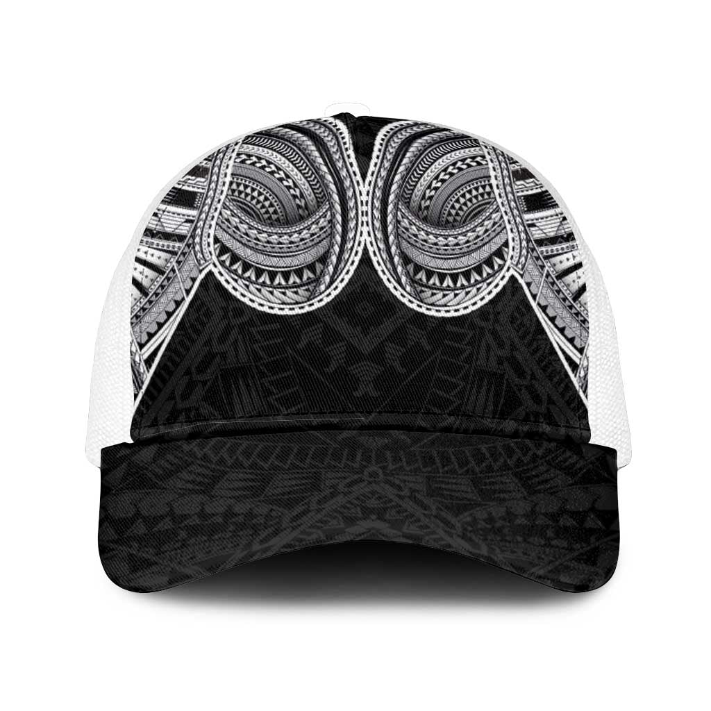 Samoan Traditional Art Tattoos Mesh Trucker Cap Tatau Tribal Motifs with Ula Fala Black - Polynesian Pride
