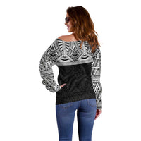 Samoan Traditional Art Tattoos Off Shoulder Sweater Tatau Tribal Motifs with Ula Fala Black - Polynesian Pride