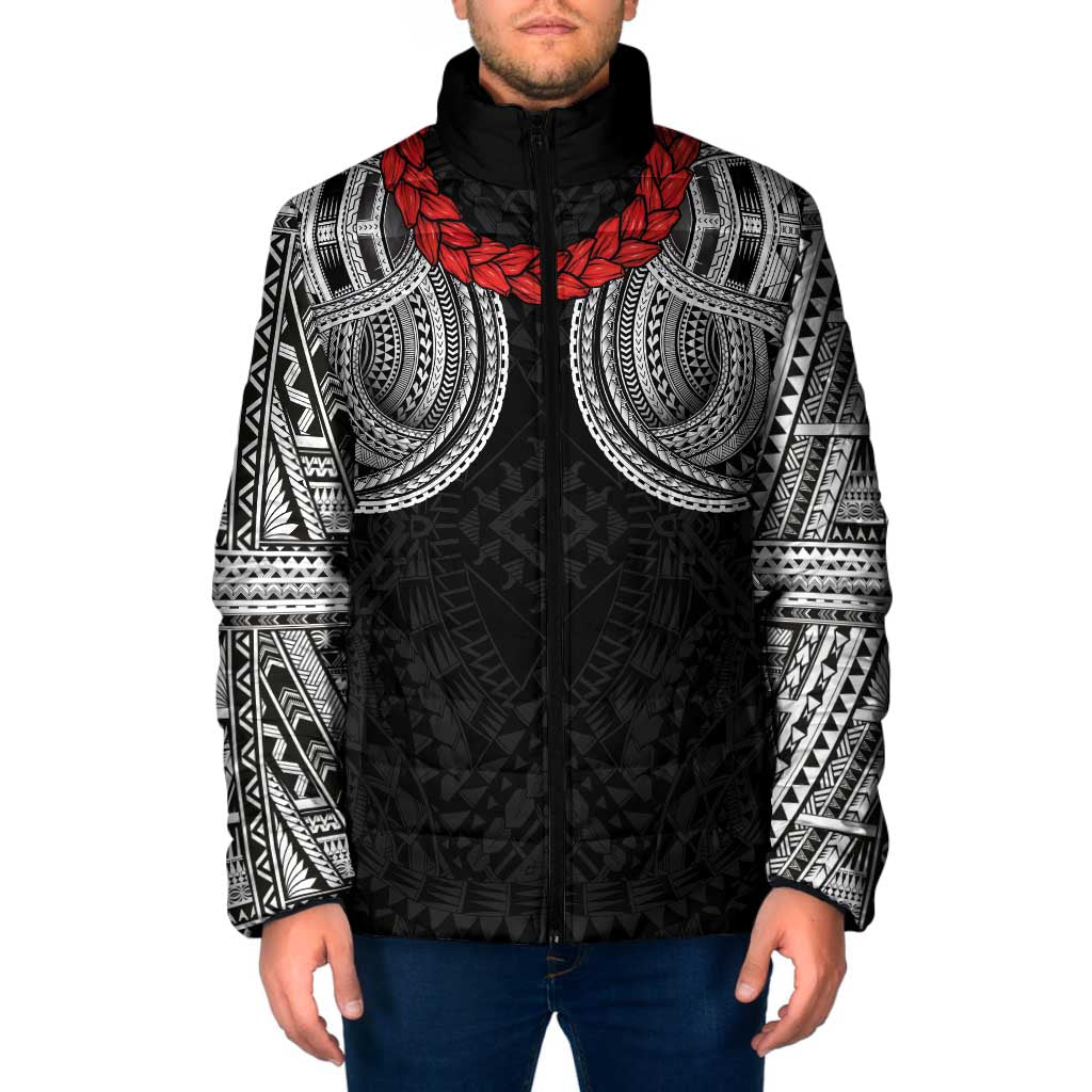Samoan Traditional Art Tattoos Padded Jacket Tatau Tribal Motifs with Ula Fala Black - Polynesian Pride