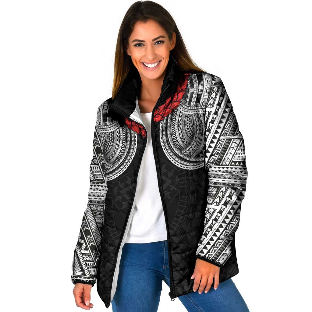 Samoan Traditional Art Tattoos Padded Jacket Tatau Tribal Motifs with Ula Fala Black - Polynesian Pride