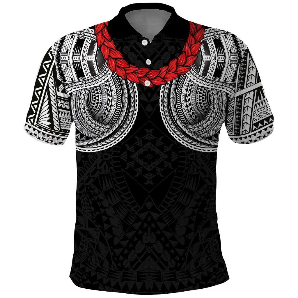 Samoan Traditional Art Tattoos Polo Shirt Tatau Tribal Motifs with Ula Fala Black - Polynesian Pride