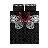Samoan Traditional Art Tattoos Quilt Bed Set Tatau Tribal Motifs with Ula Fala Black - Polynesian Pride