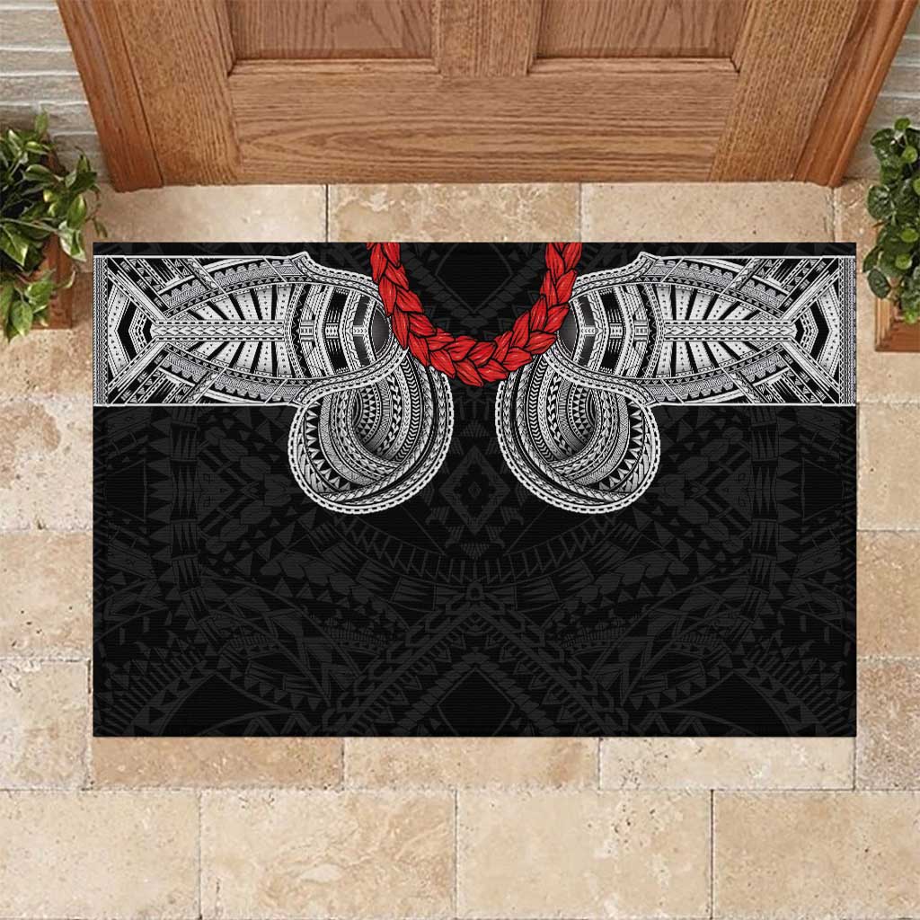 Samoan Traditional Art Tattoos Rubber Doormat Tatau Tribal Motifs with Ula Fala Black - Polynesian Pride