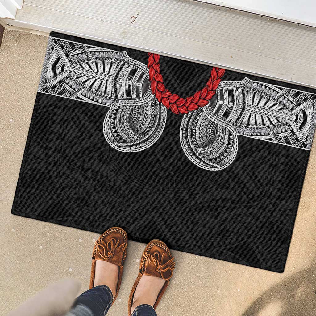 Samoan Traditional Art Tattoos Rubber Doormat Tatau Tribal Motifs with Ula Fala Black - Polynesian Pride