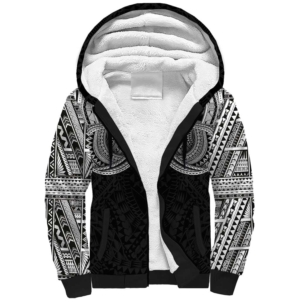 Samoan Traditional Art Tattoos Sherpa Hoodie Tatau Tribal Motifs with Ula Fala Black LT03 Unisex Black - Polynesian Pride