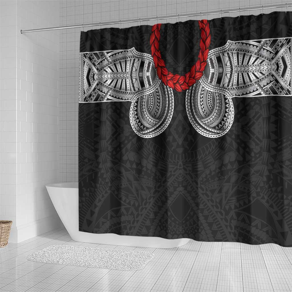 Samoan Traditional Art Tattoos Shower Curtain Tatau Tribal Motifs with Ula Fala Black - Polynesian Pride