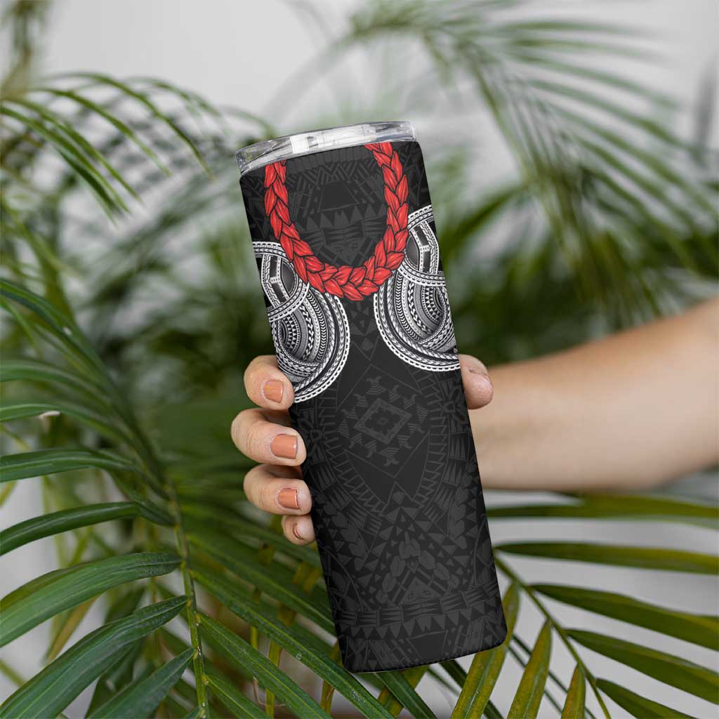 Samoan Traditional Art Tattoos Skinny Tumbler Tatau Tribal Motifs with Ula Fala Black - Polynesian Pride