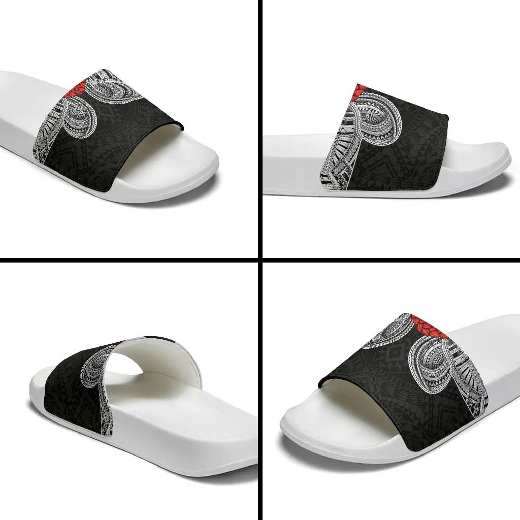 Samoan Traditional Art Tattoos Slide Sandals Tatau Tribal Motifs with Ula Fala Black - Polynesian Pride