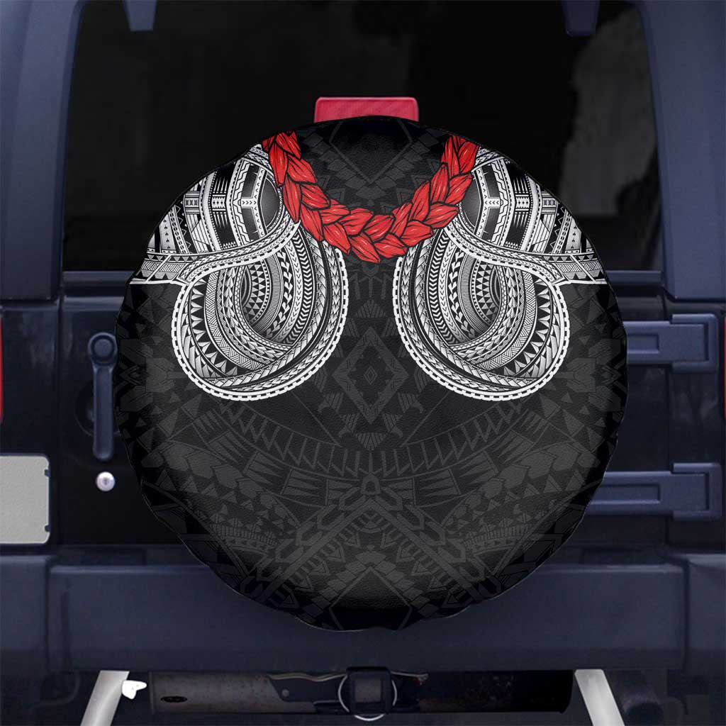 Samoan Traditional Art Tattoos Spare Tire Cover Tatau Tribal Motifs with Ula Fala Black - Polynesian Pride