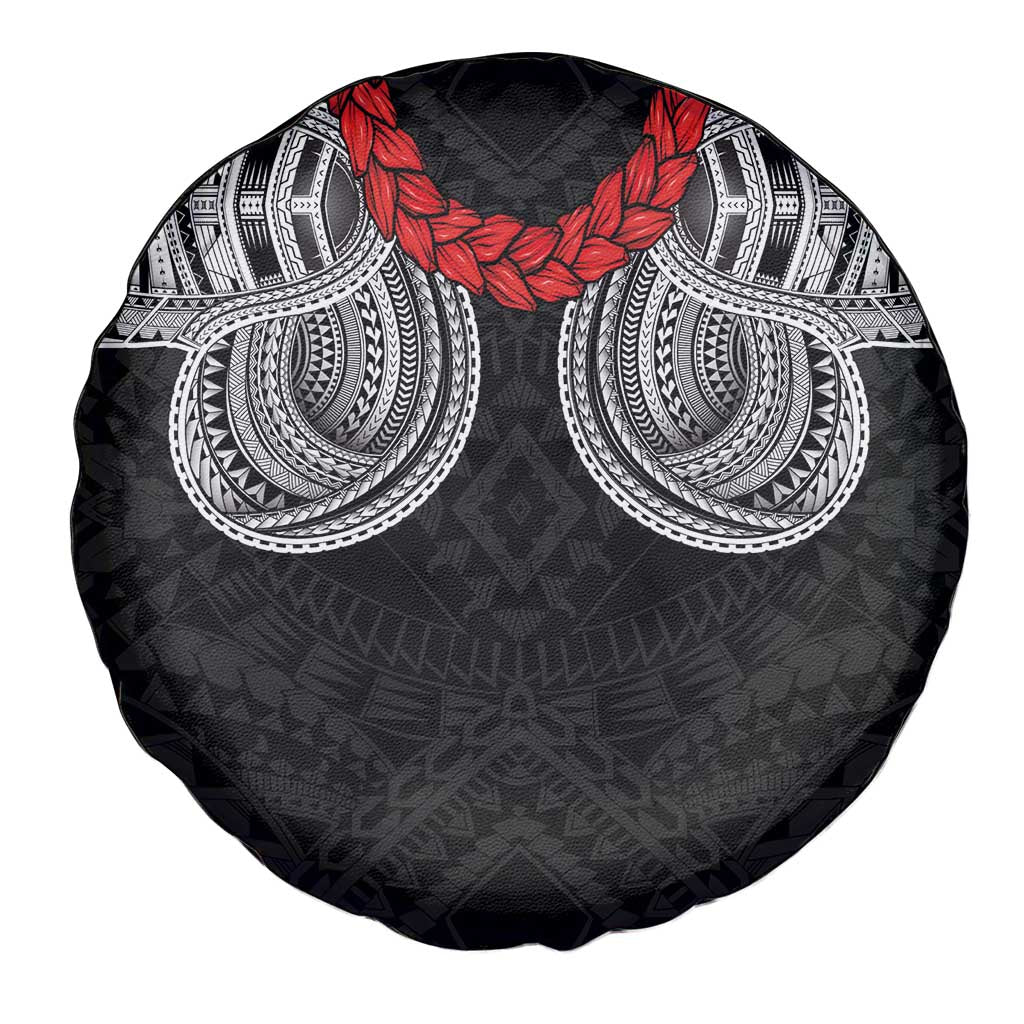 Samoan Traditional Art Tattoos Spare Tire Cover Tatau Tribal Motifs with Ula Fala Black - Polynesian Pride