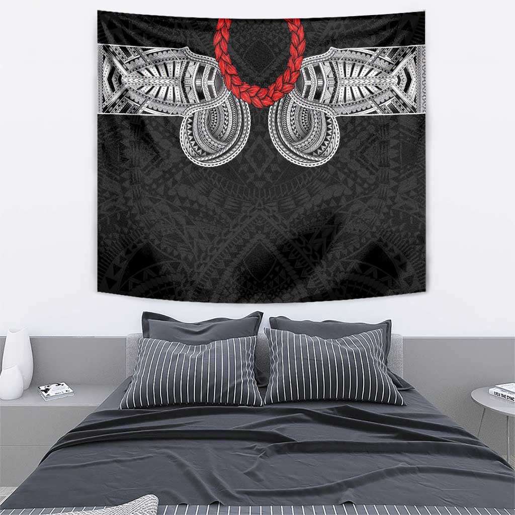 Samoan Traditional Art Tattoos Tapestry Tatau Tribal Motifs with Ula Fala Black - Polynesian Pride