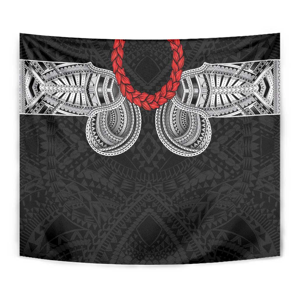 Samoan Traditional Art Tattoos Tapestry Tatau Tribal Motifs with Ula Fala Black - Polynesian Pride