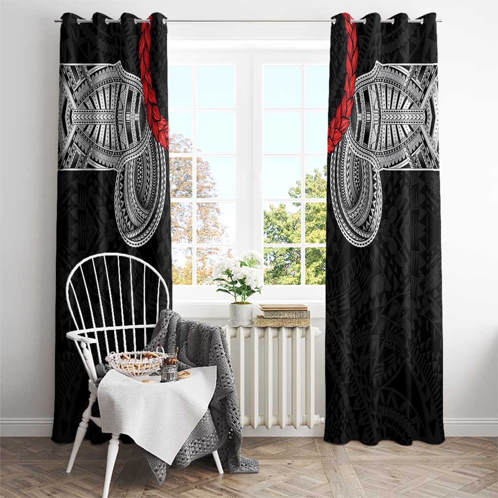 Samoan Traditional Art Tattoos Window Curtain Tatau Tribal Motifs with Ula Fala Black - Polynesian Pride