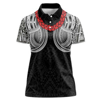 Samoan Traditional Art Tattoos Women Polo Shirt Tatau Tribal Motifs with Ula Fala Black - Polynesian Pride
