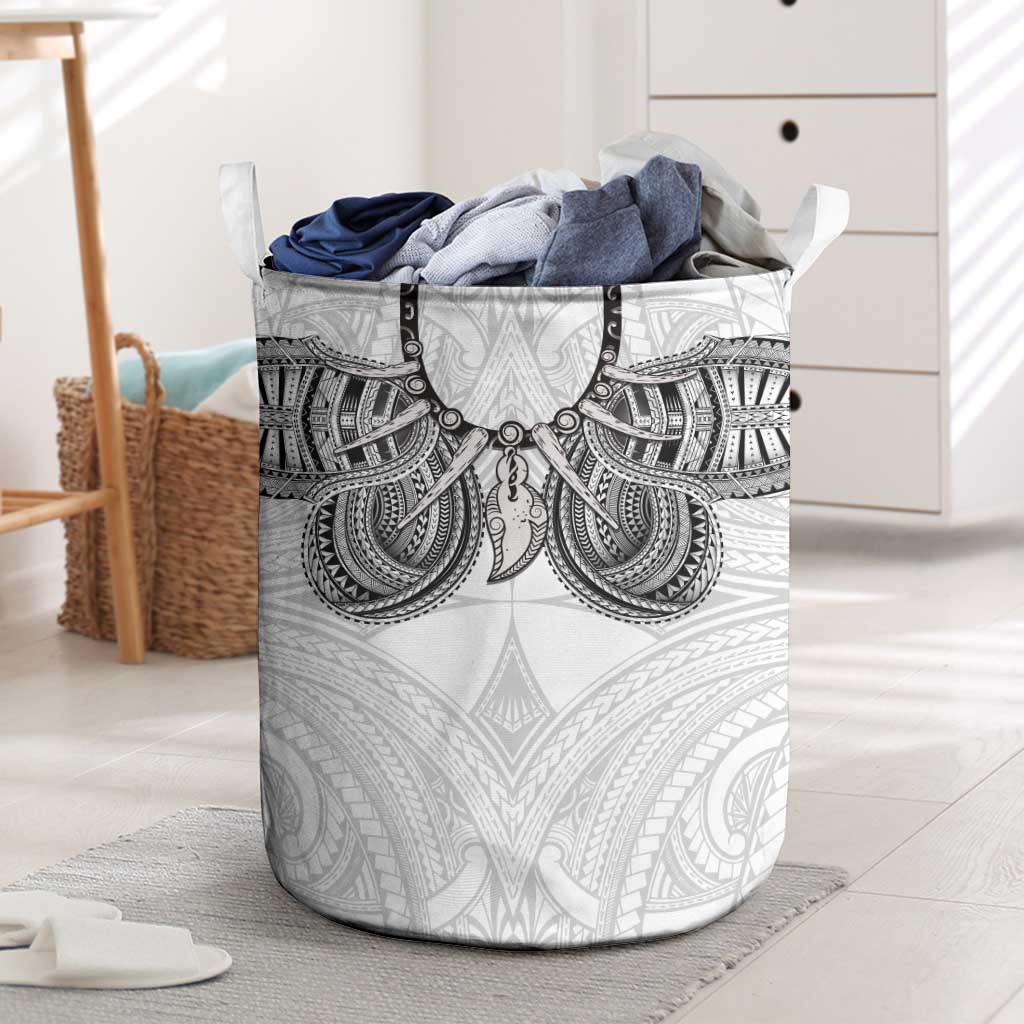 Samoan Traditional Art Tattoos Laundry Basket Tatau Tribal Motifs with Ula Nifo White LT03 White - Polynesian Pride